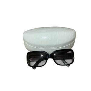 Coach Black Oversized Womens Sunglasses With Textured Arms & White Embossed Hard